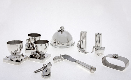 Egg cups, knife-rest & spreader, napkin ring, salt & pepper set, butterdish - © Lauret Studio